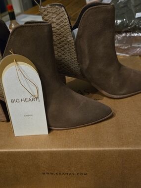 Kaanas Taupe Suede & Leather Ankle Booties Hand Crafted In Brazil